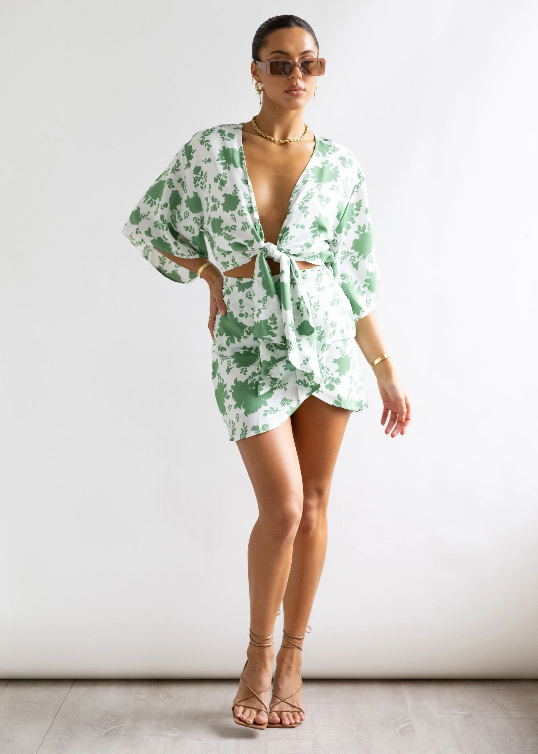 Dreams Tie Front Dress - Fern Floral