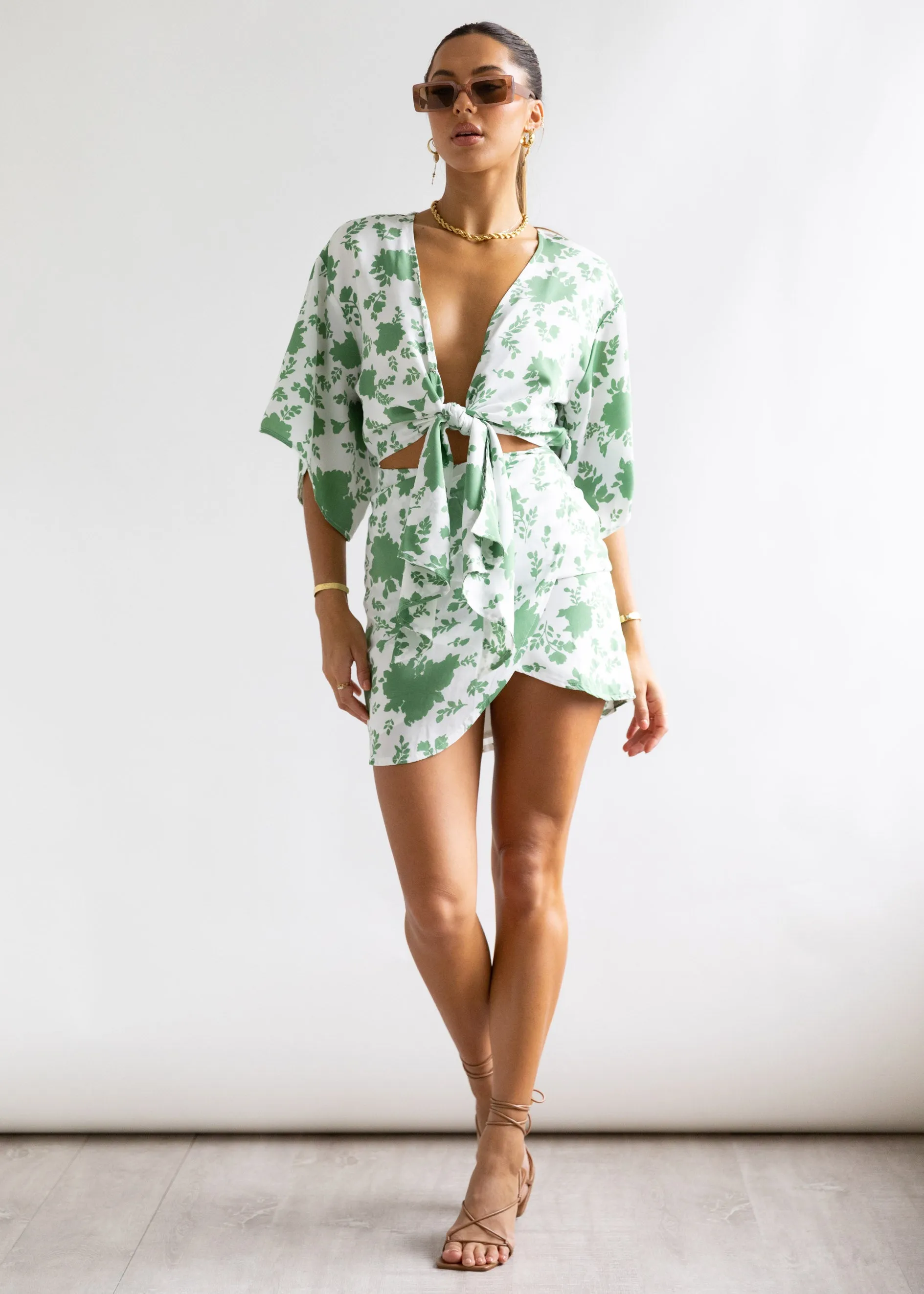 Dreams Tie Front Dress - Fern Floral