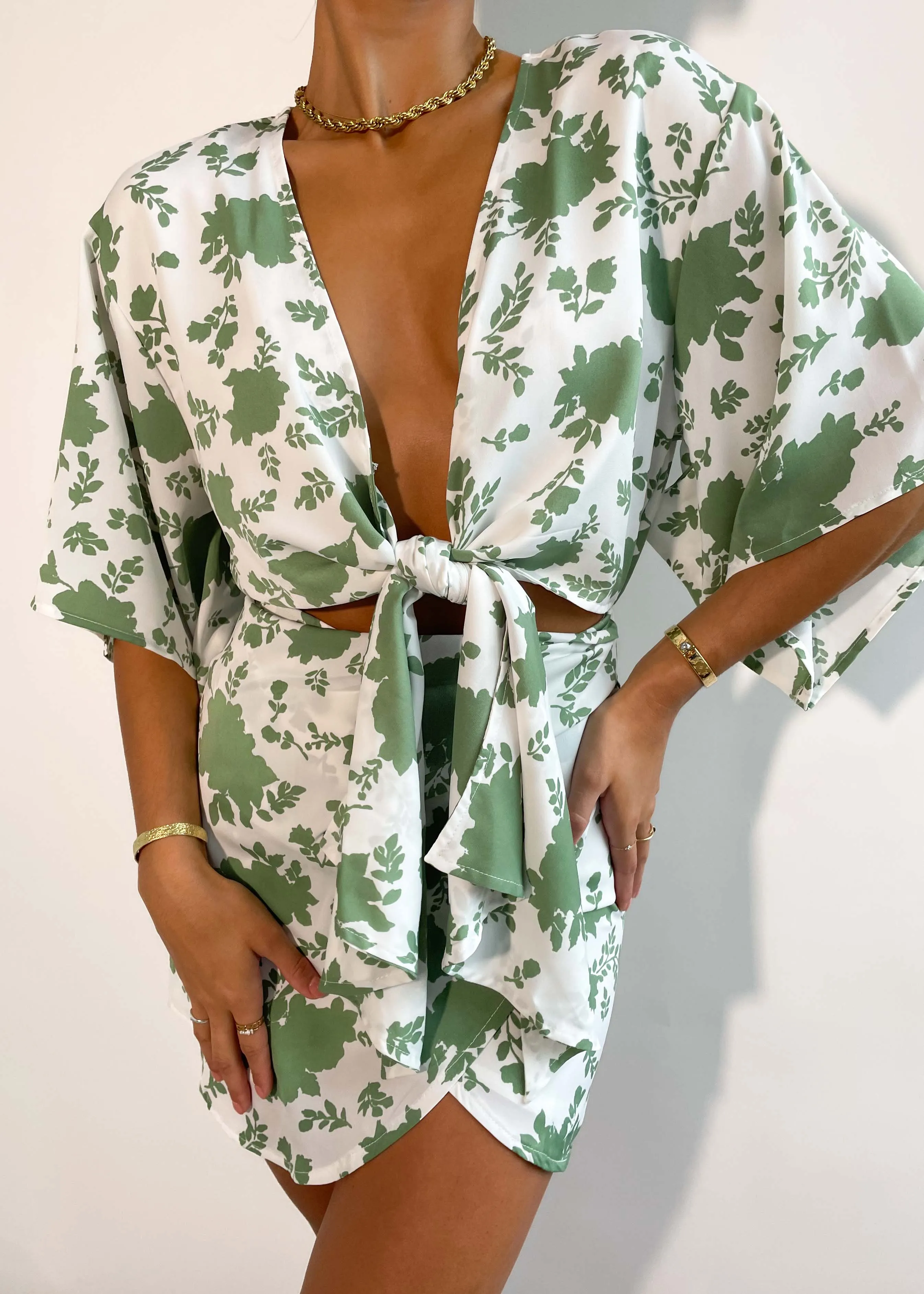 Dreams Tie Front Dress - Fern Floral