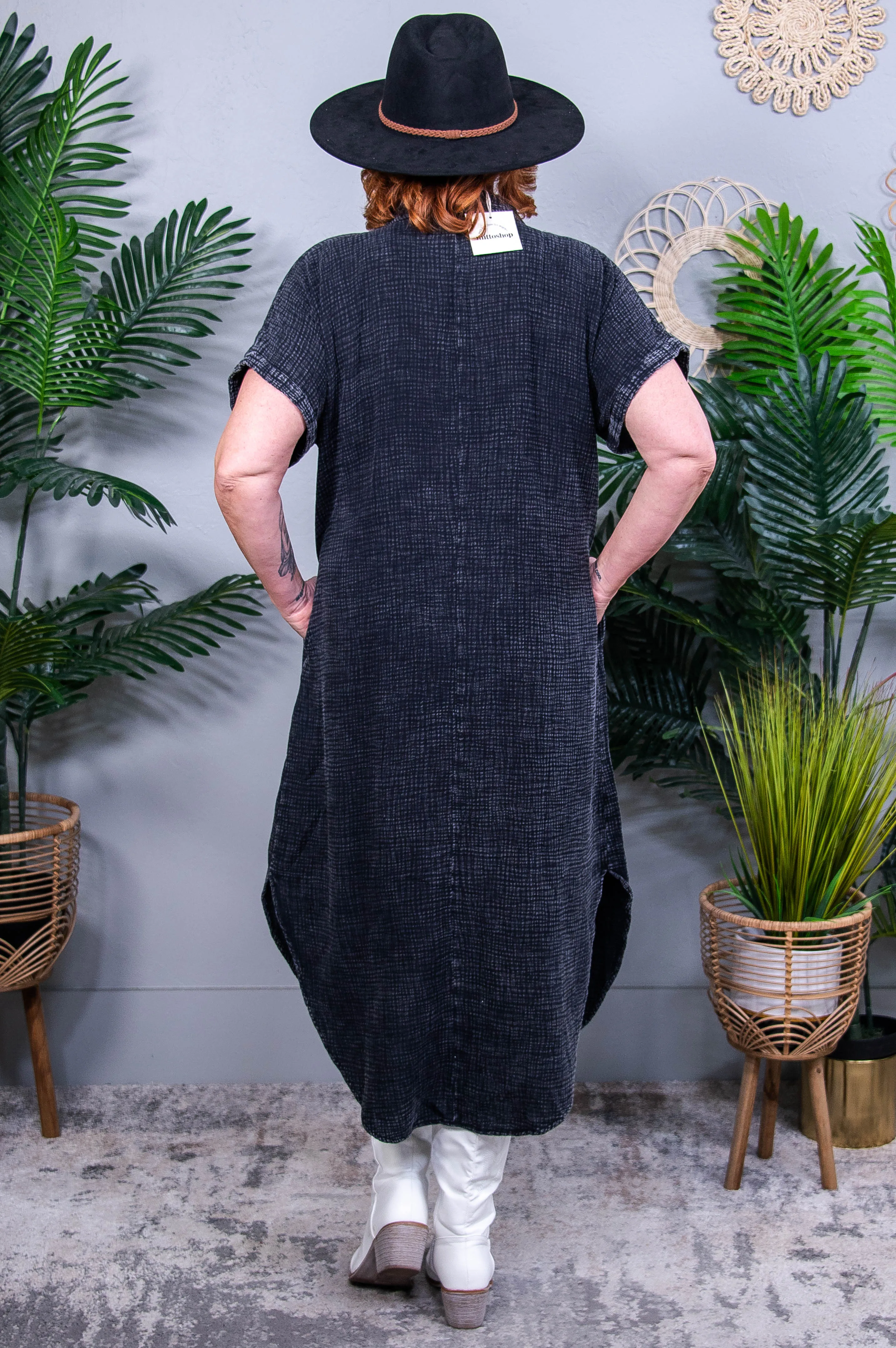 Dressed To Impress Charcoal Mineral Wash Shirt Dress