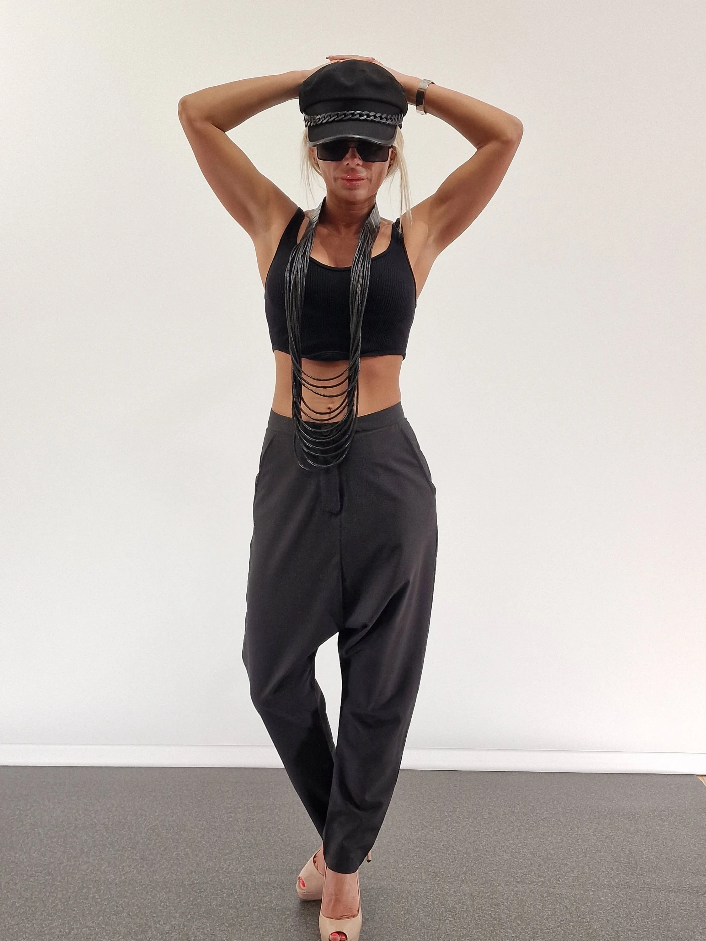 Drop Crotch Pants, Baggy Pants, Harem Pants, Trapped Pants, Extravagant Black Trousers, Avant-garde Pants, Gothic Pants, Striped Pants