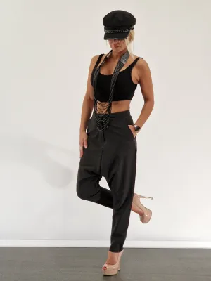 Drop Crotch Pants, Baggy Pants, Harem Pants, Trapped Pants, Extravagant Black Trousers, Avant-garde Pants, Gothic Pants, Striped Pants