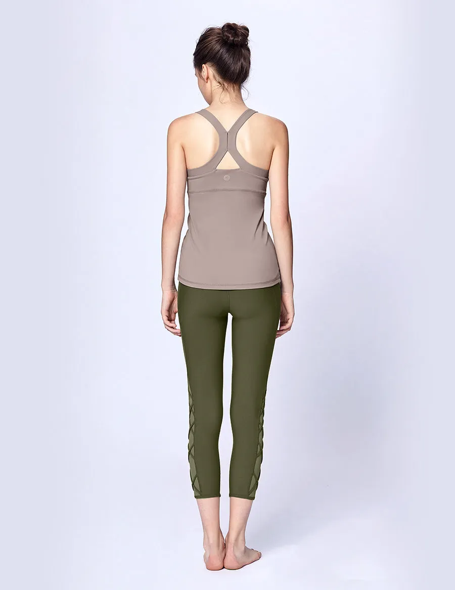 easyoga LA-VEDA Ethereal Lattice Cropped Pants - G30 Moss Green