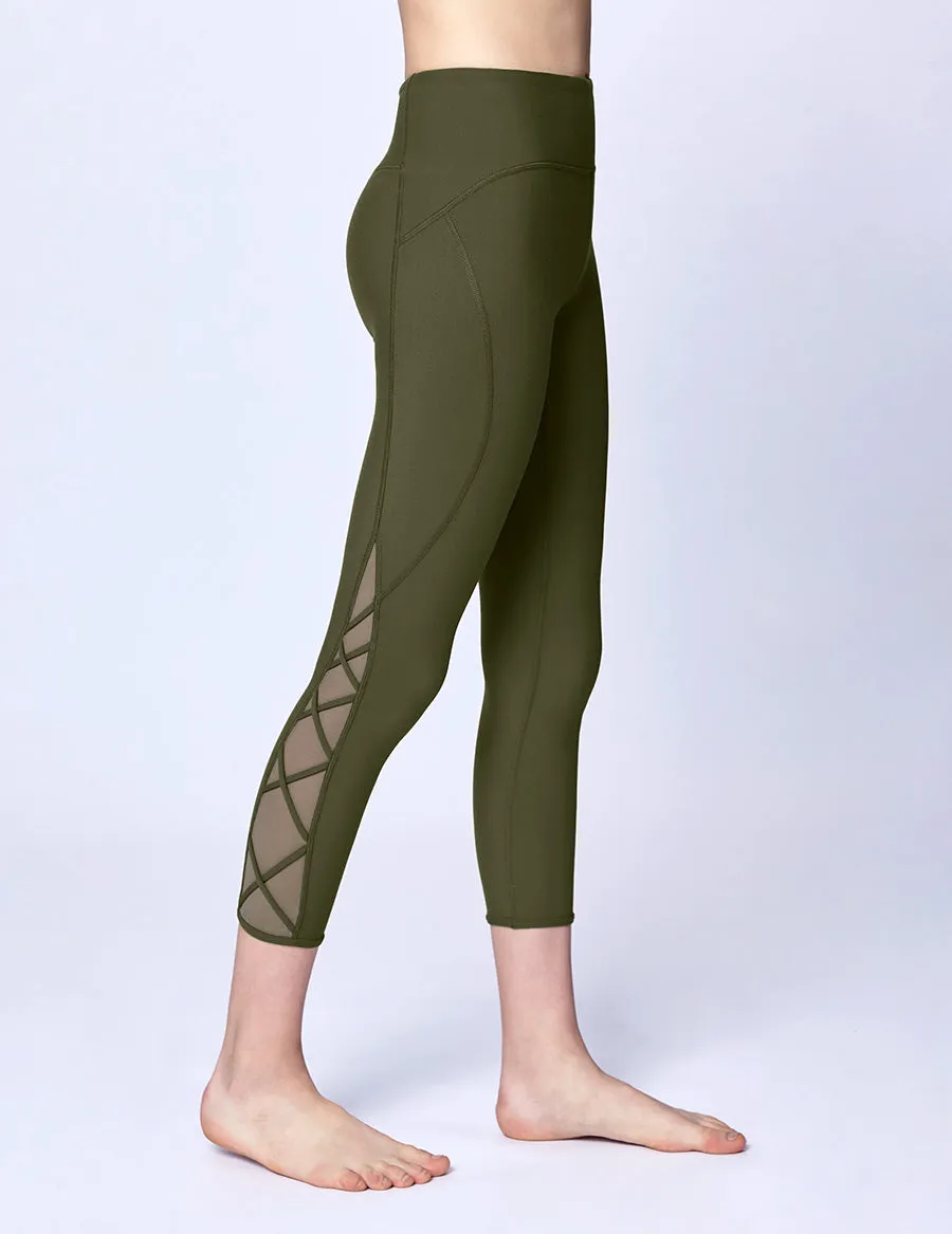 easyoga LA-VEDA Ethereal Lattice Cropped Pants - G30 Moss Green