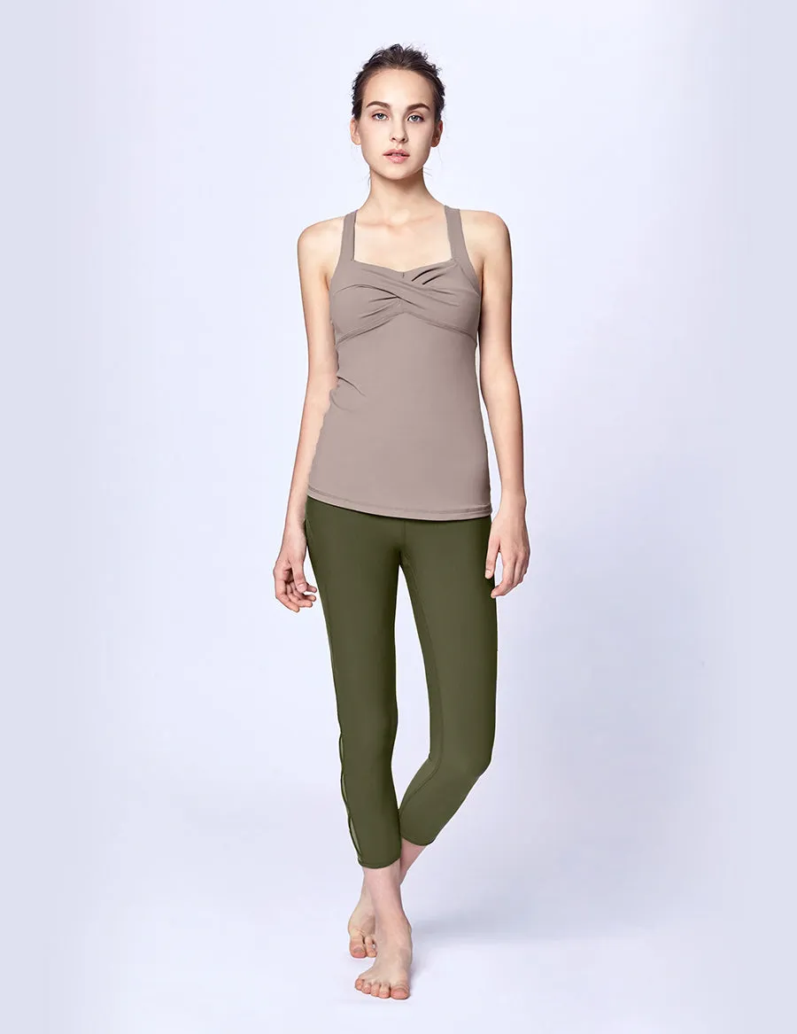 easyoga LA-VEDA Ethereal Lattice Cropped Pants - G30 Moss Green
