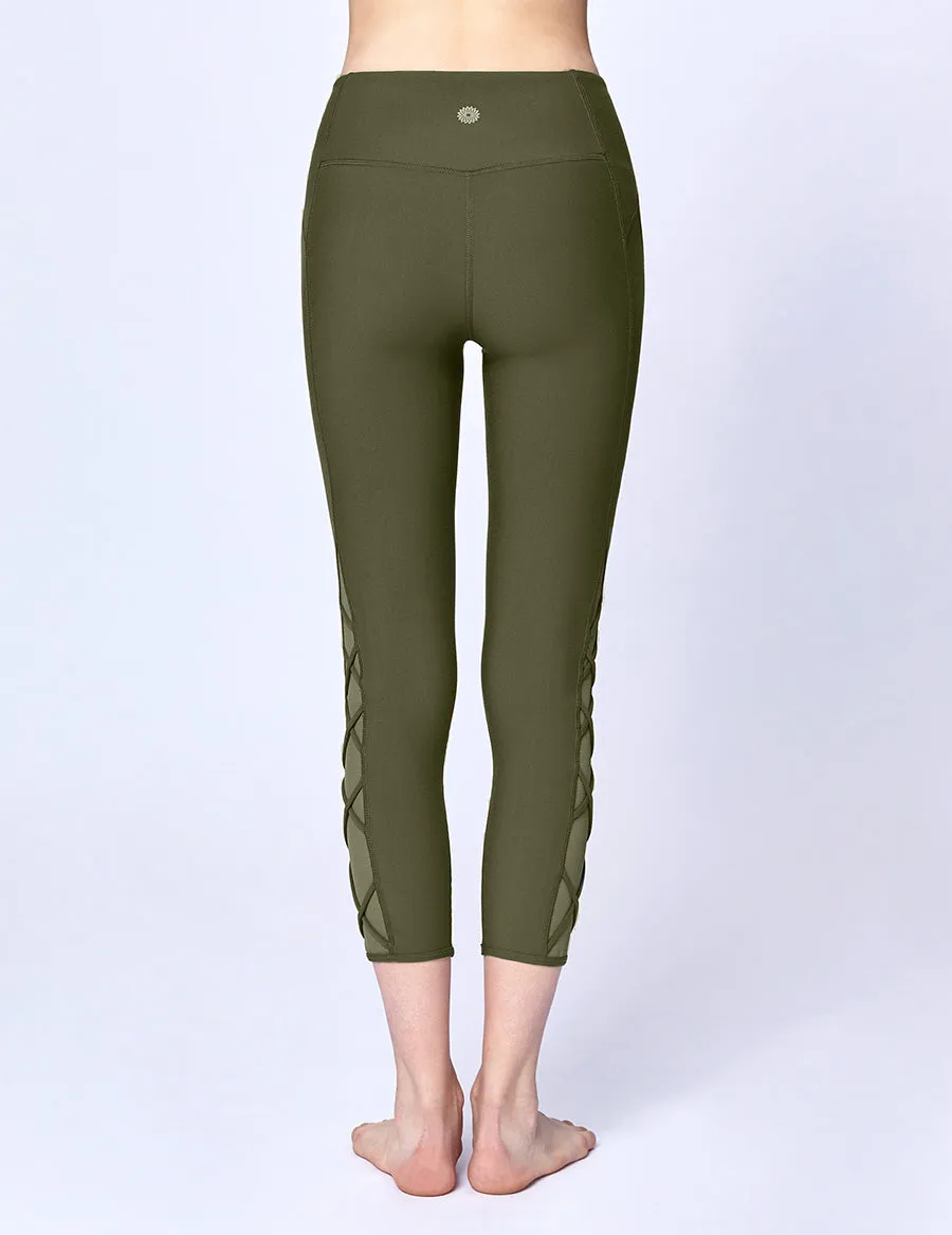 easyoga LA-VEDA Ethereal Lattice Cropped Pants - G30 Moss Green