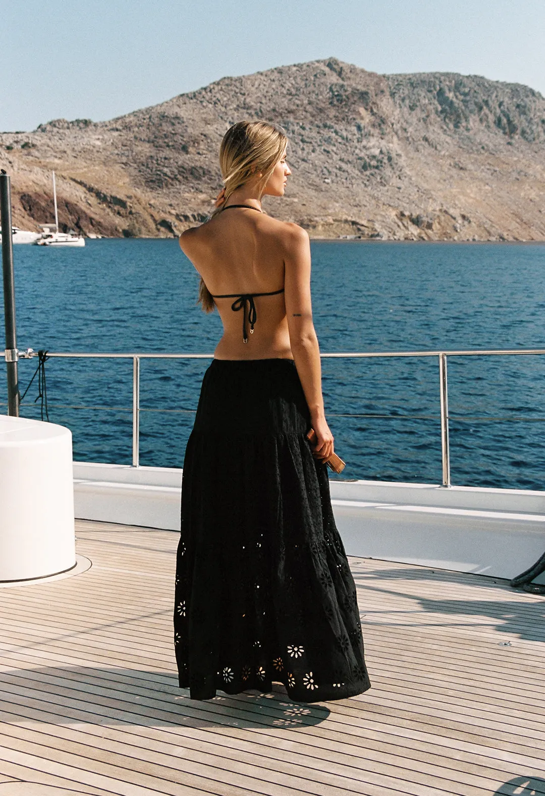 EBONY MIDI TIERED SKIRT
