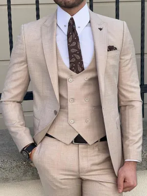 Edmond Beige Slim Fit Peak Lapel Wool Suit for All Occasions