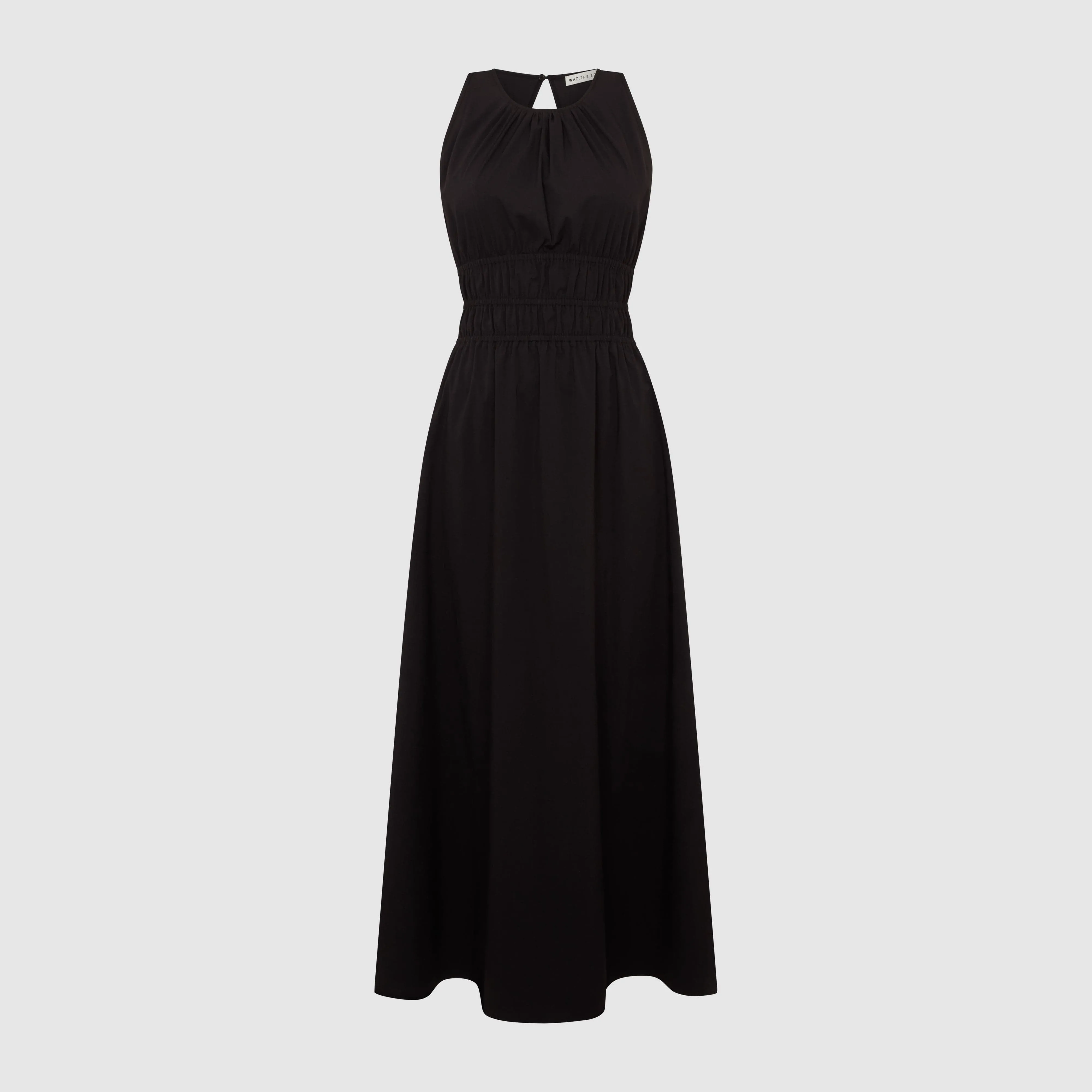 ELASTICATED WAIST MIDI DRESS - BLACK