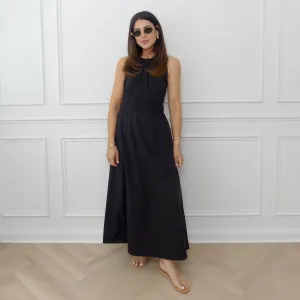 ELASTICATED WAIST MIDI DRESS - BLACK