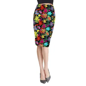 Elegant High Waist Women Pencil Skirt Flower Printing Knee-Length Midi Skirts