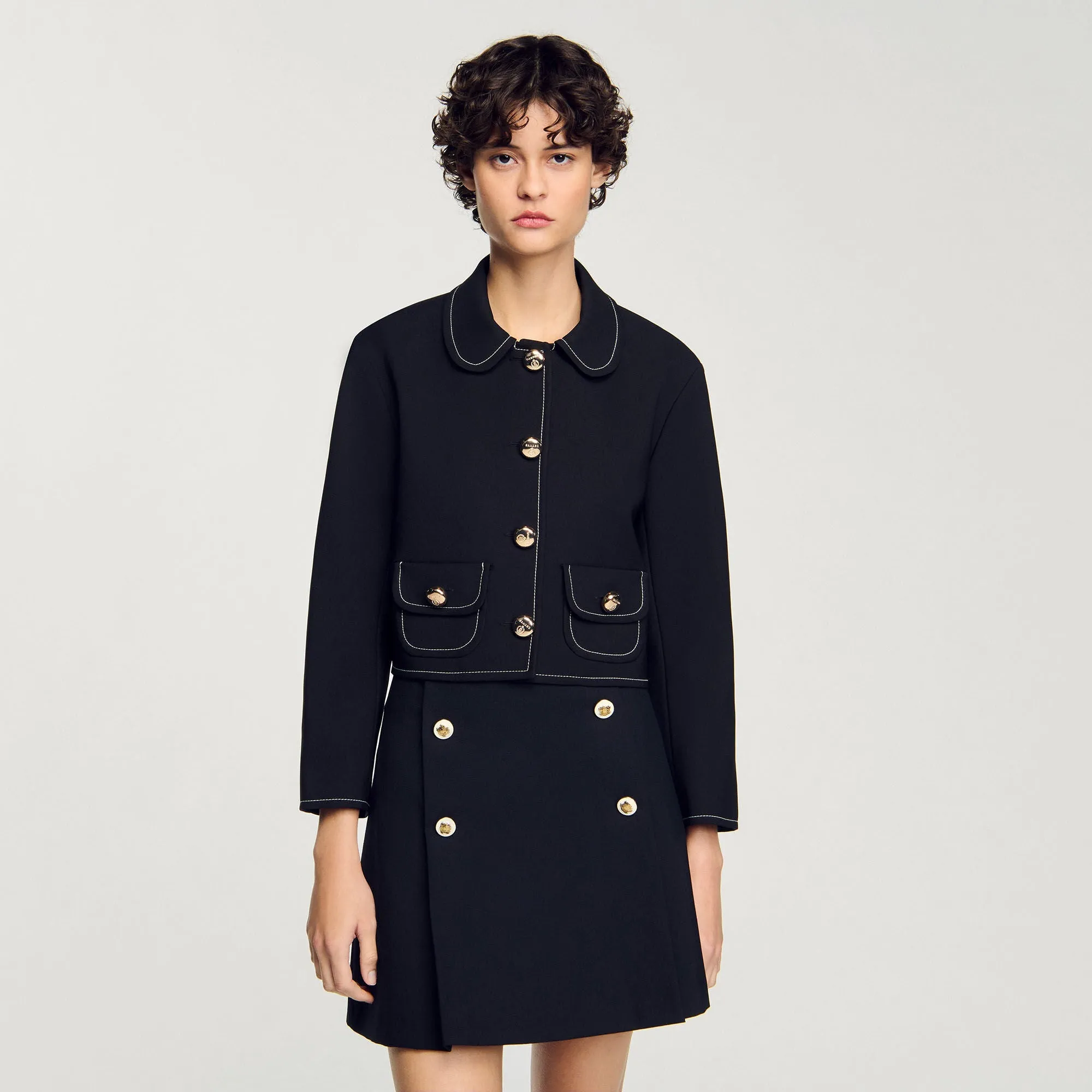 Elodie Peter Pan Collar Cropped Jacket Black