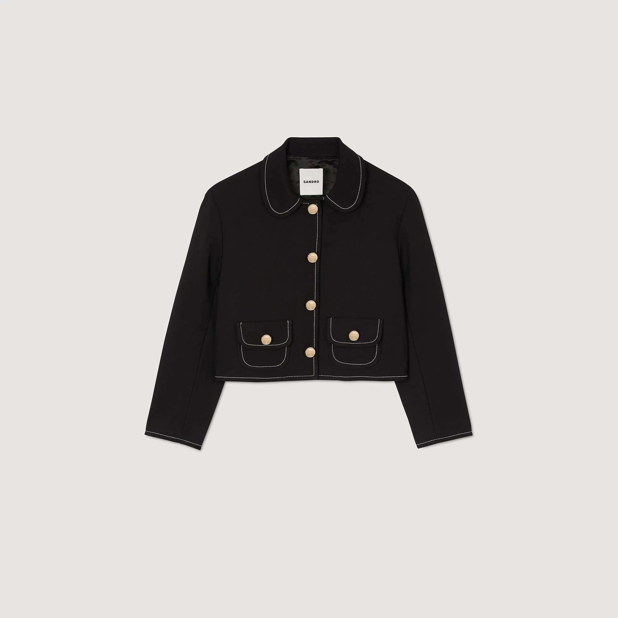 Elodie Peter Pan Collar Cropped Jacket Black