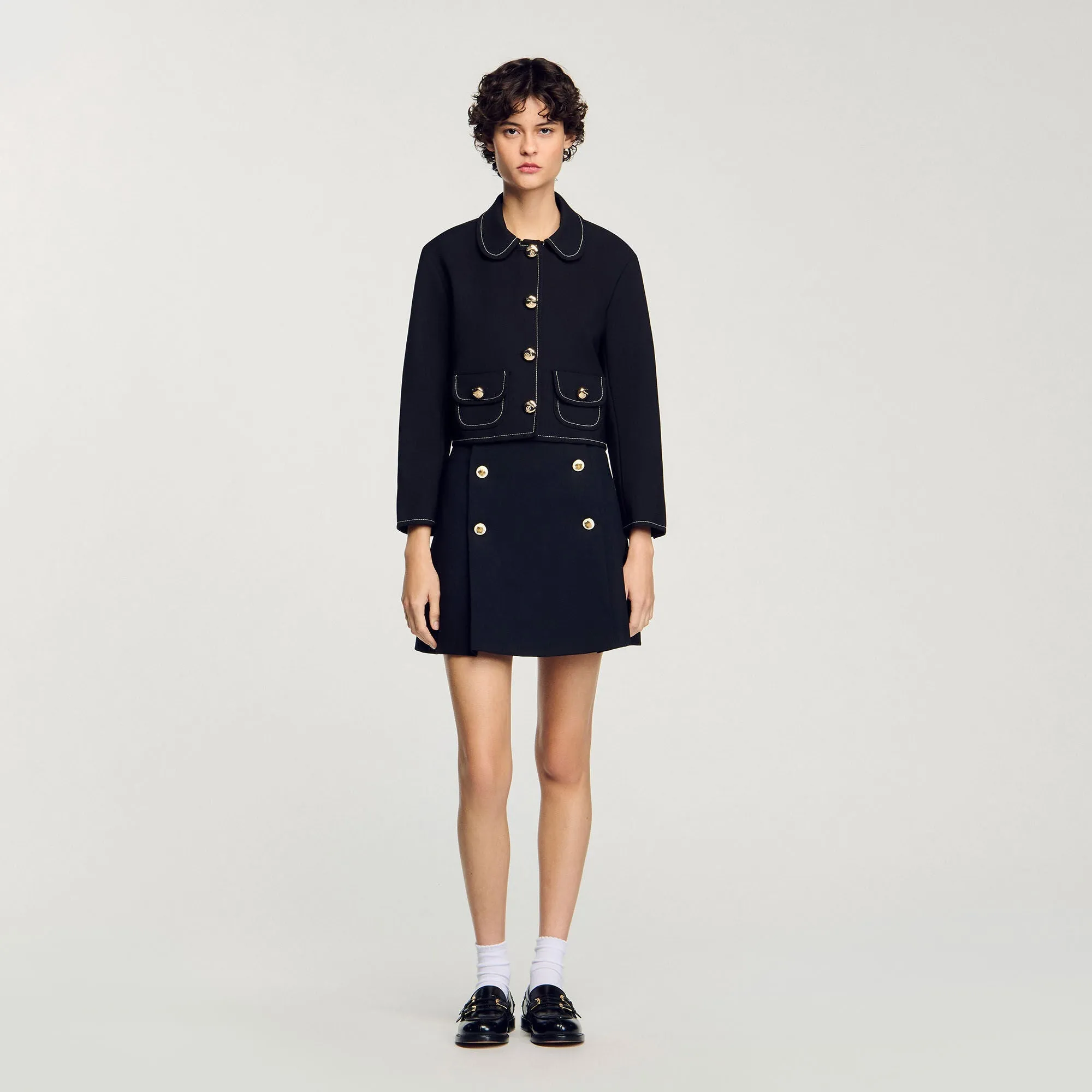 Elodie Peter Pan Collar Cropped Jacket Black