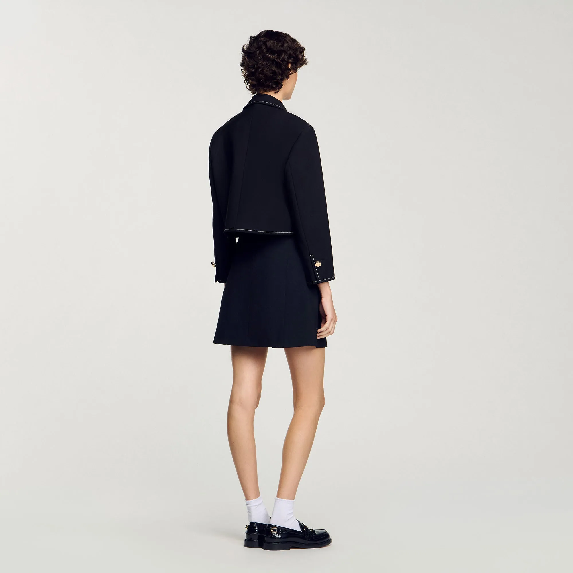 Elodie Peter Pan Collar Cropped Jacket Black