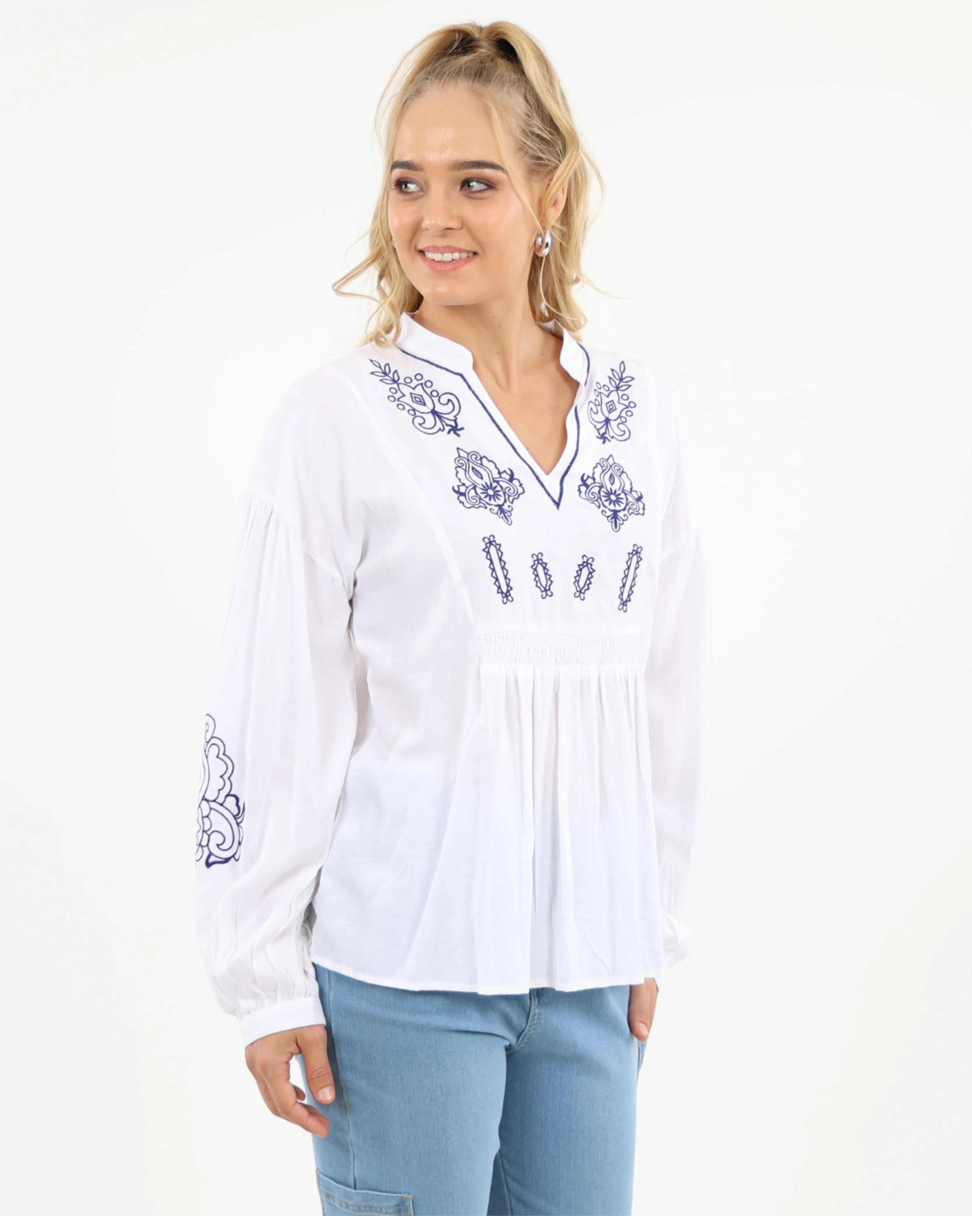 Embroidered Long Sleeve Blouse