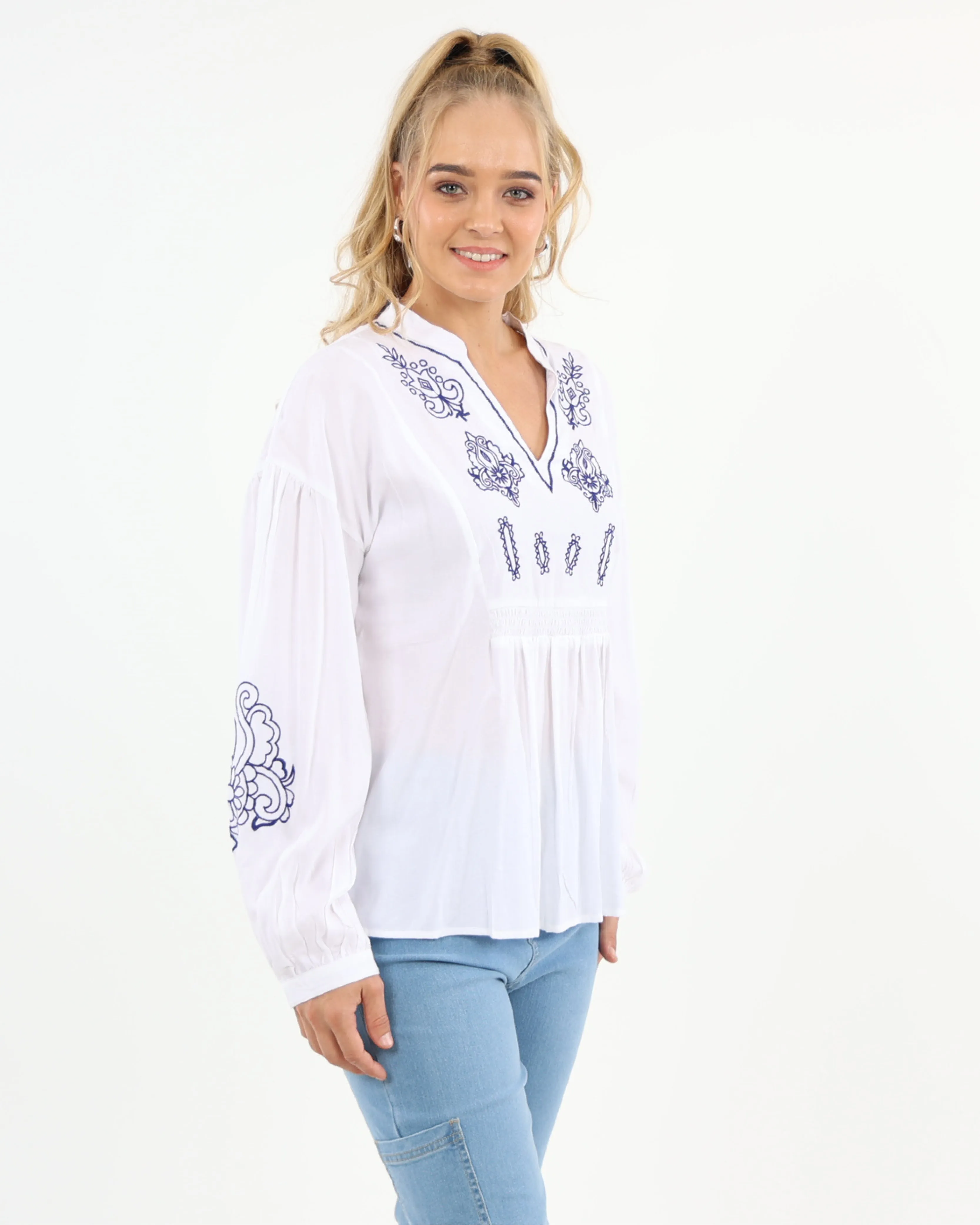 Embroidered Long Sleeve Blouse