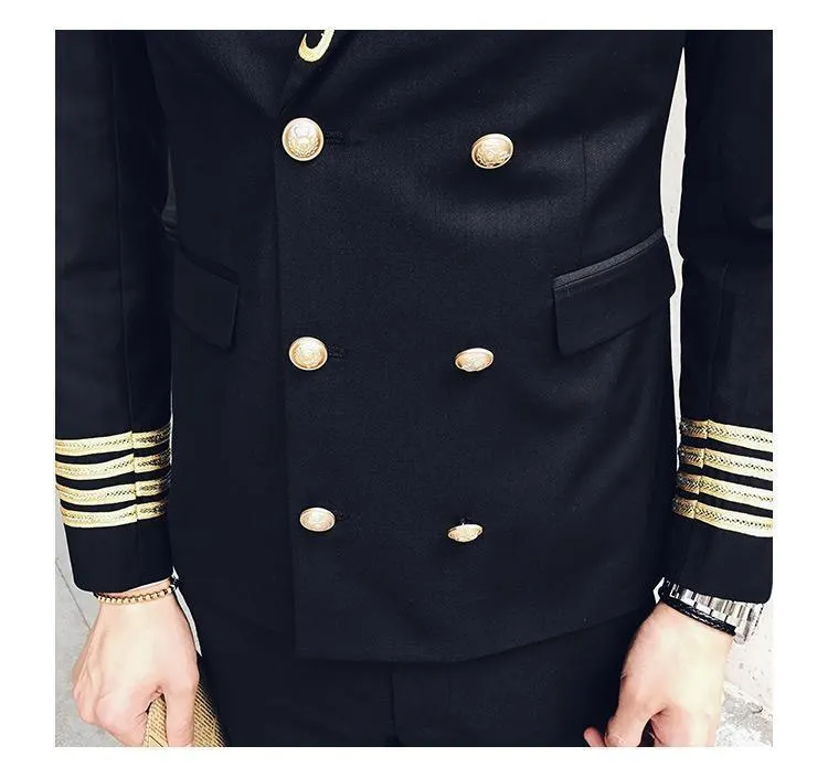 Embroidery Men's Suit Double Breast Black