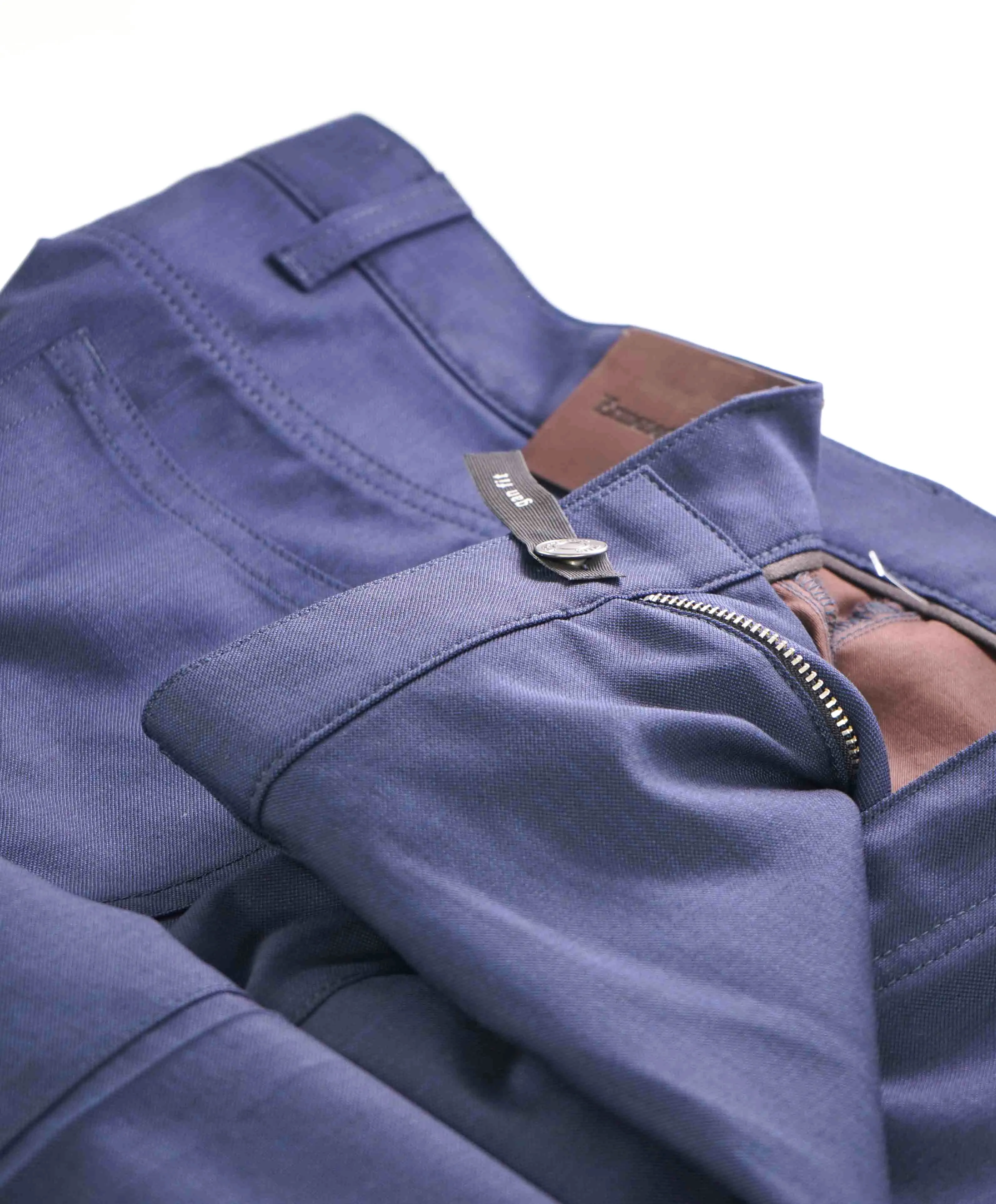 ERMENEGILDO ZEGNA - Blue WOOL Suede Logo Tag 5-Pocket Pants- 40W