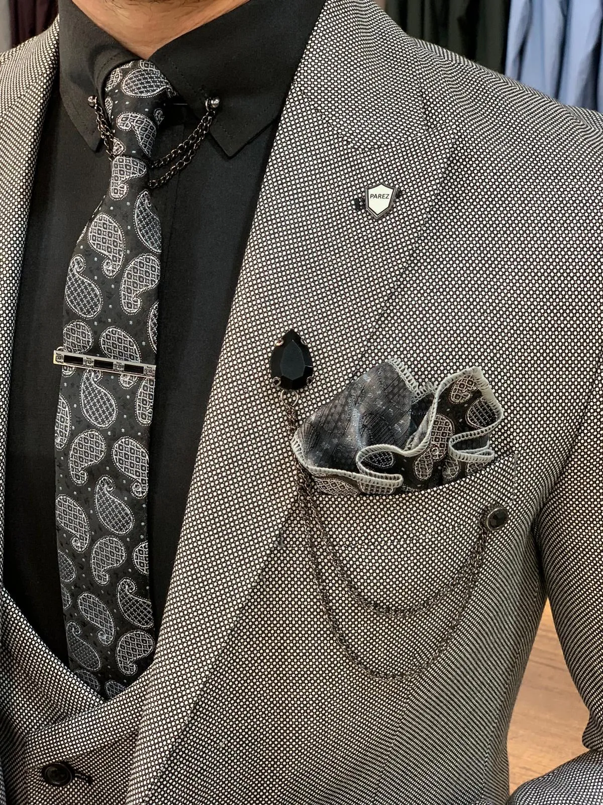 Eros Gray Slim Fit Wool Suit - Elegant Three-Piece Ensemble