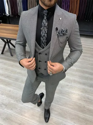 Eros Gray Slim Fit Wool Suit - Elegant Three-Piece Ensemble