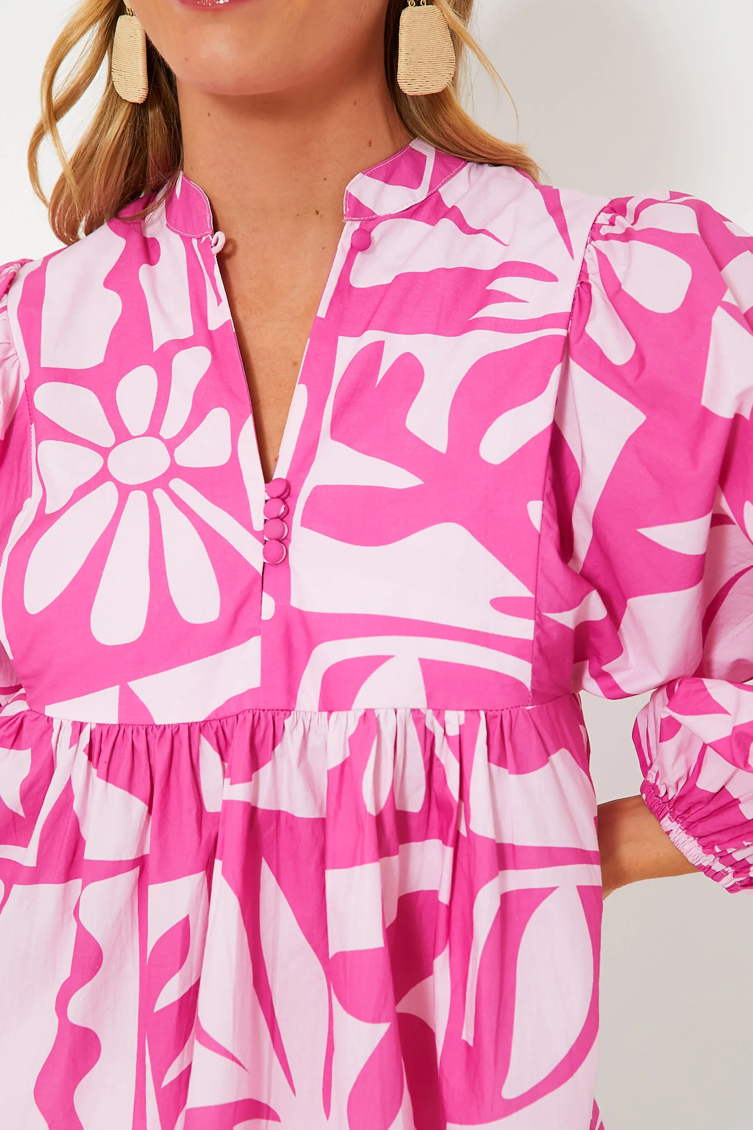 Exclusive Pink Twiggy Mandarin Balloon Sleeve Blouse