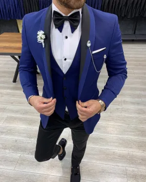 Fashion Blue Best Fitting Three Pieces Shawl Lapel Prom Men Suits