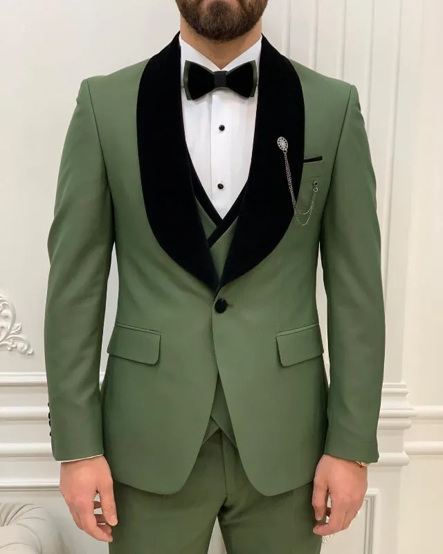 Fashion Green Best Fitting Three Pieces Shawl Lapel Wedding Men Suits