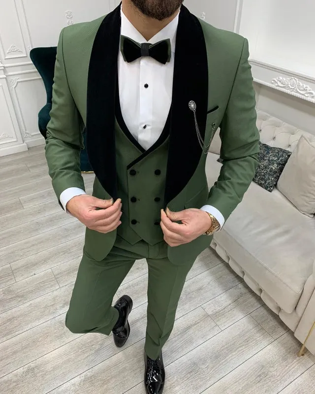 Fashion Green Best Fitting Three Pieces Shawl Lapel Wedding Men Suits