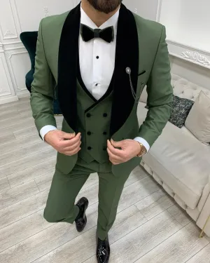 Fashion Green Best Fitting Three Pieces Shawl Lapel Wedding Men Suits