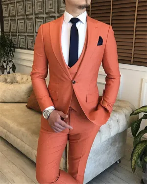 Fashion Orange Three Pieces Peaked Lapel Prom Men Suit