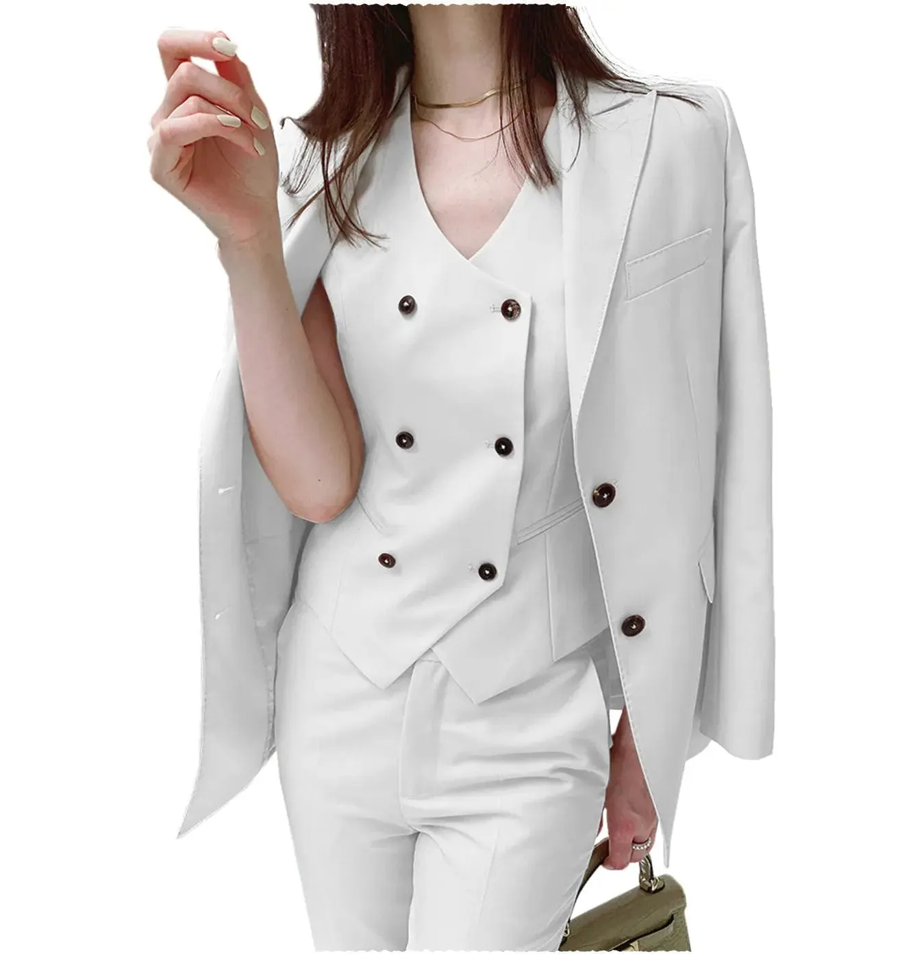Fashion Slim Fit Peak Lapel Blazer 3 Pieces Women Suit (Blazer vest Pants)