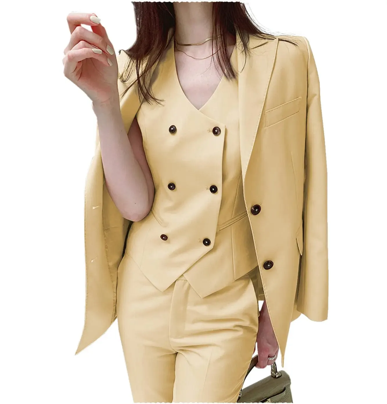 Fashion Slim Fit Peak Lapel Blazer 3 Pieces Women Suit (Blazer vest Pants)
