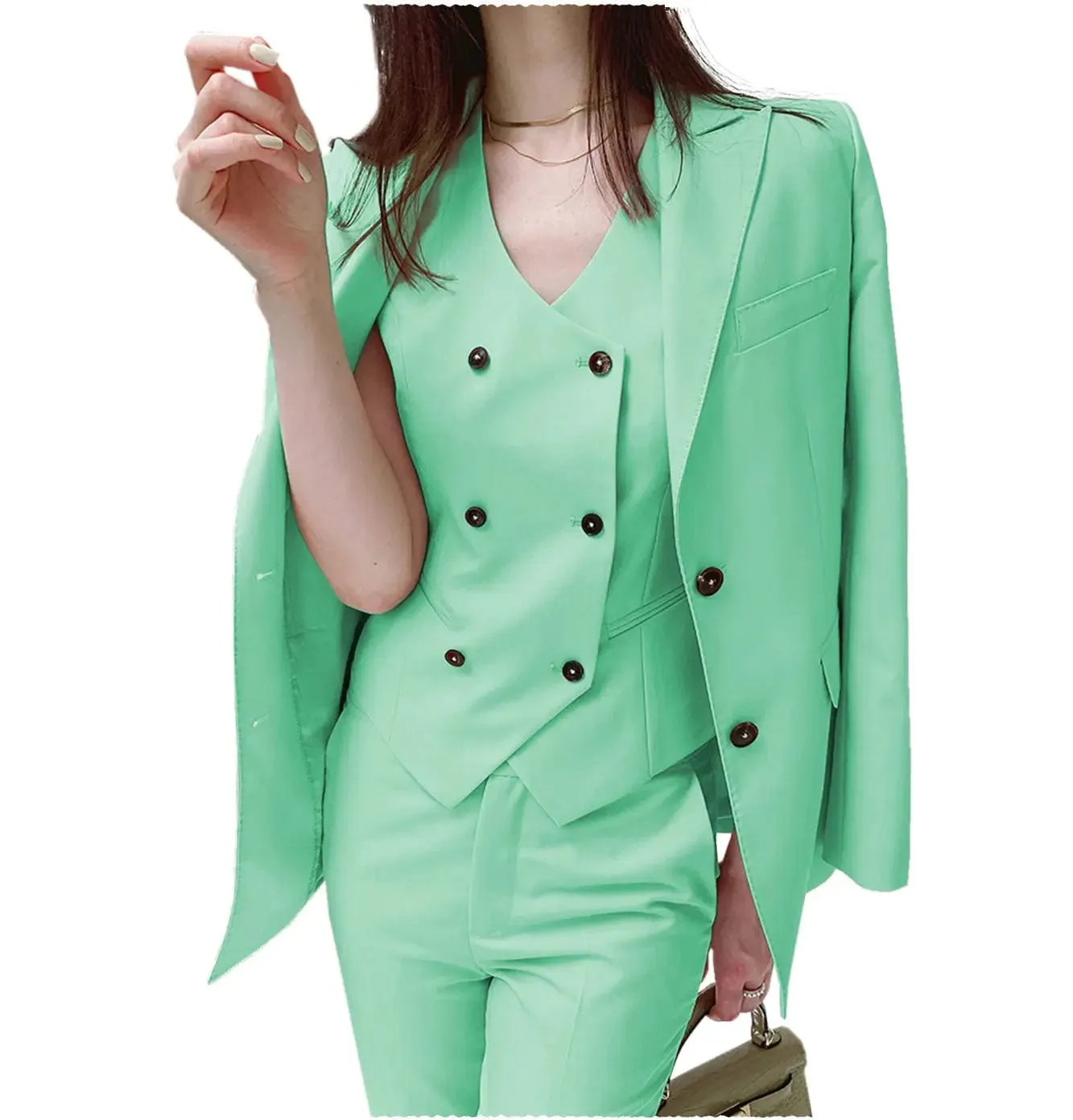 Fashion Slim Fit Peak Lapel Blazer 3 Pieces Women Suit (Blazer vest Pants)