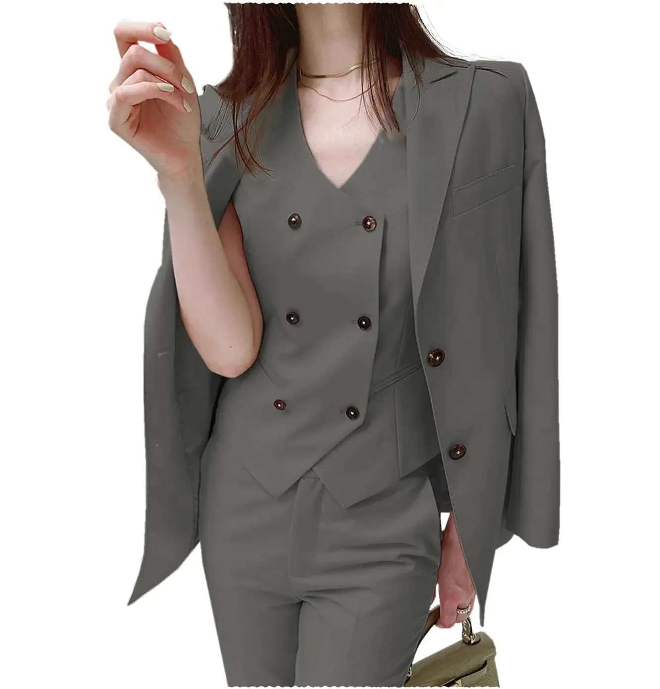 Fashion Slim Fit Peak Lapel Blazer 3 Pieces Women Suit (Blazer vest Pants)