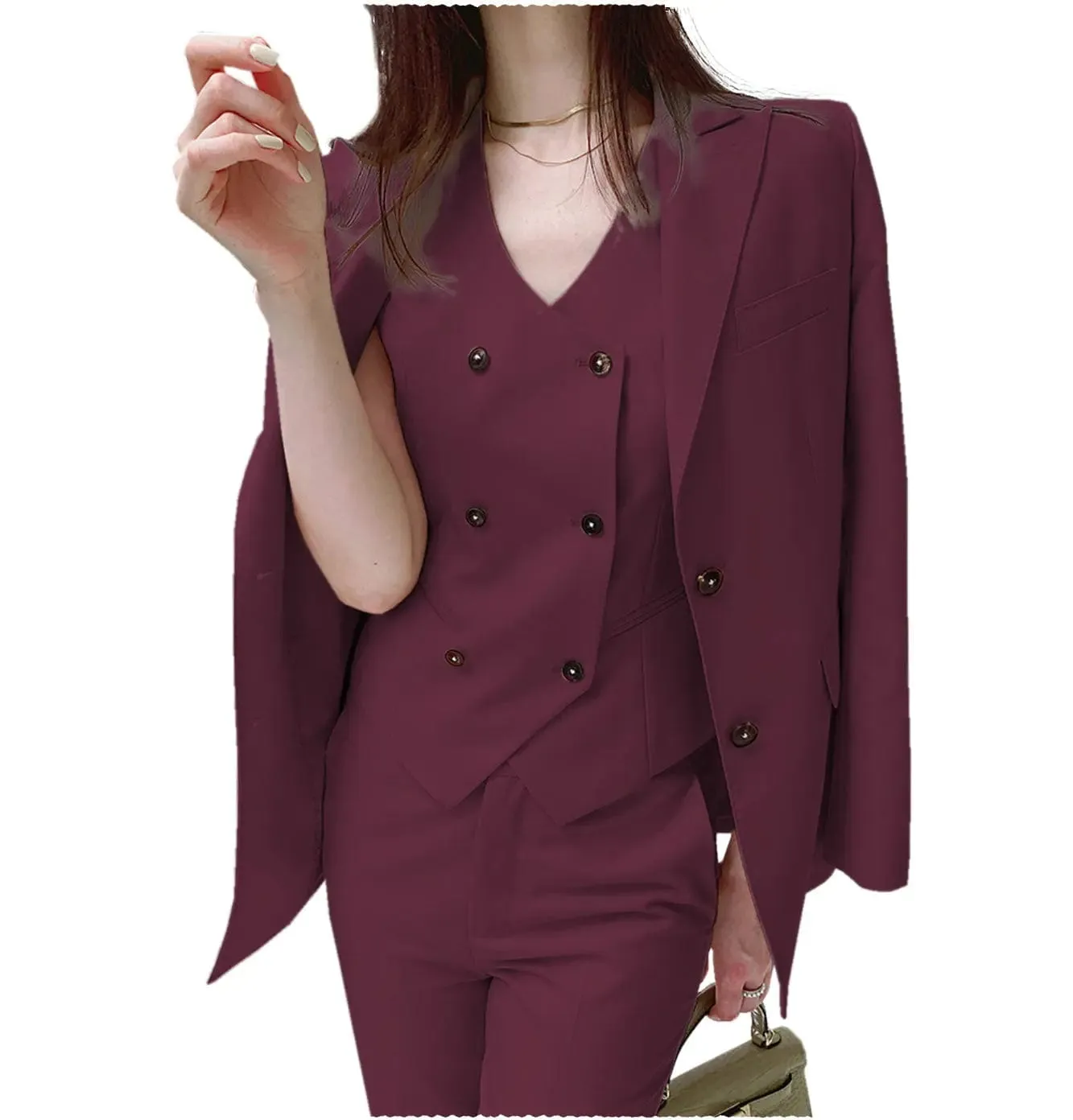 Fashion Slim Fit Peak Lapel Blazer 3 Pieces Women Suit (Blazer vest Pants)