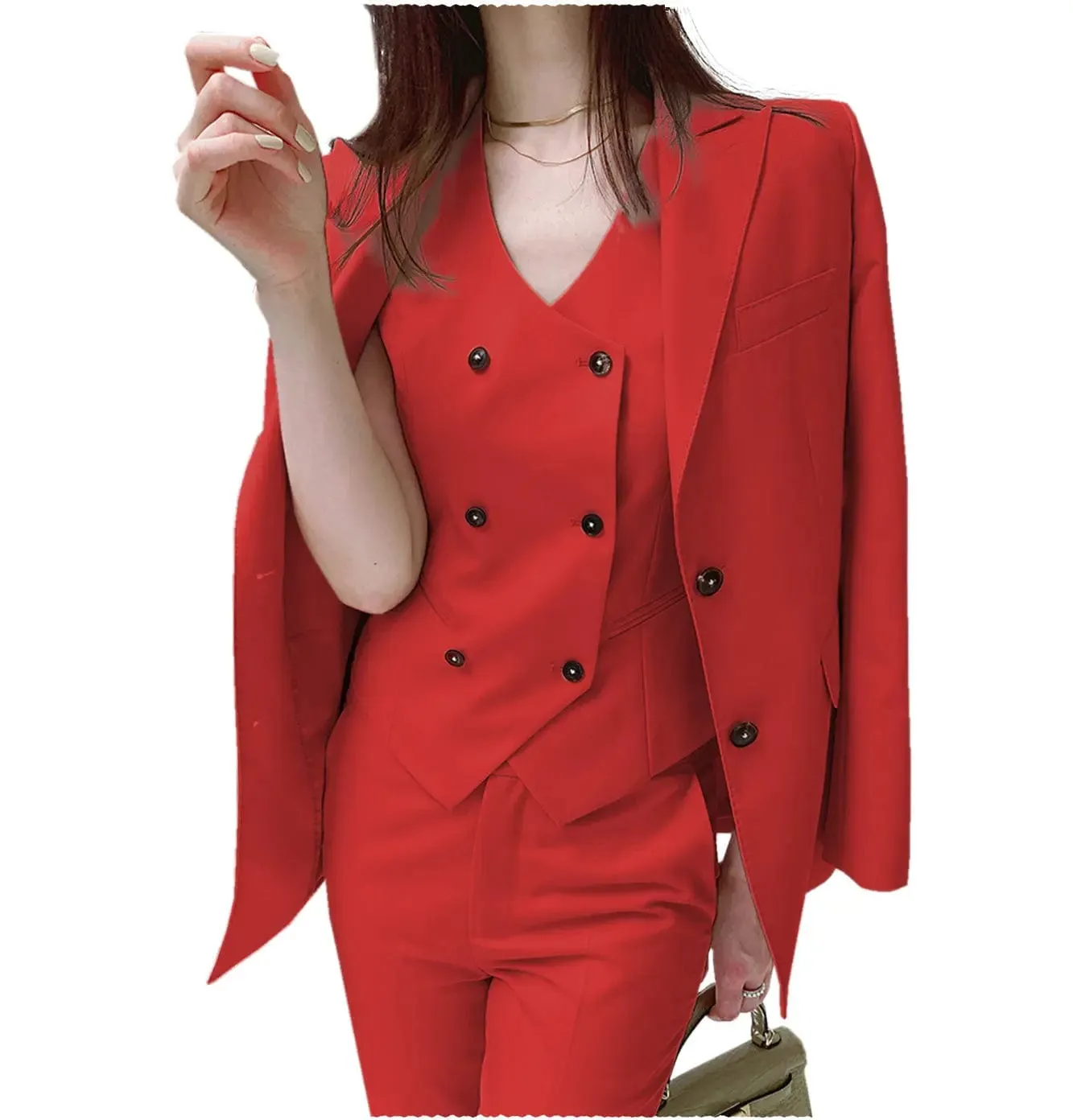 Fashion Slim Fit Peak Lapel Blazer 3 Pieces Women Suit (Blazer vest Pants)