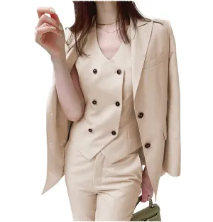 Fashion Slim Fit Peak Lapel Blazer 3 Pieces Women Suit (Blazer vest Pants)