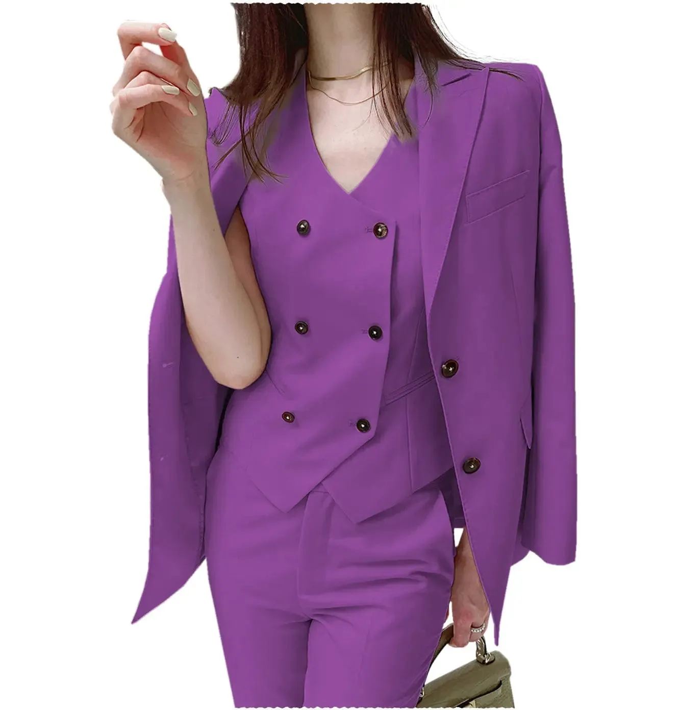 Fashion Slim Fit Peak Lapel Blazer 3 Pieces Women Suit (Blazer vest Pants)