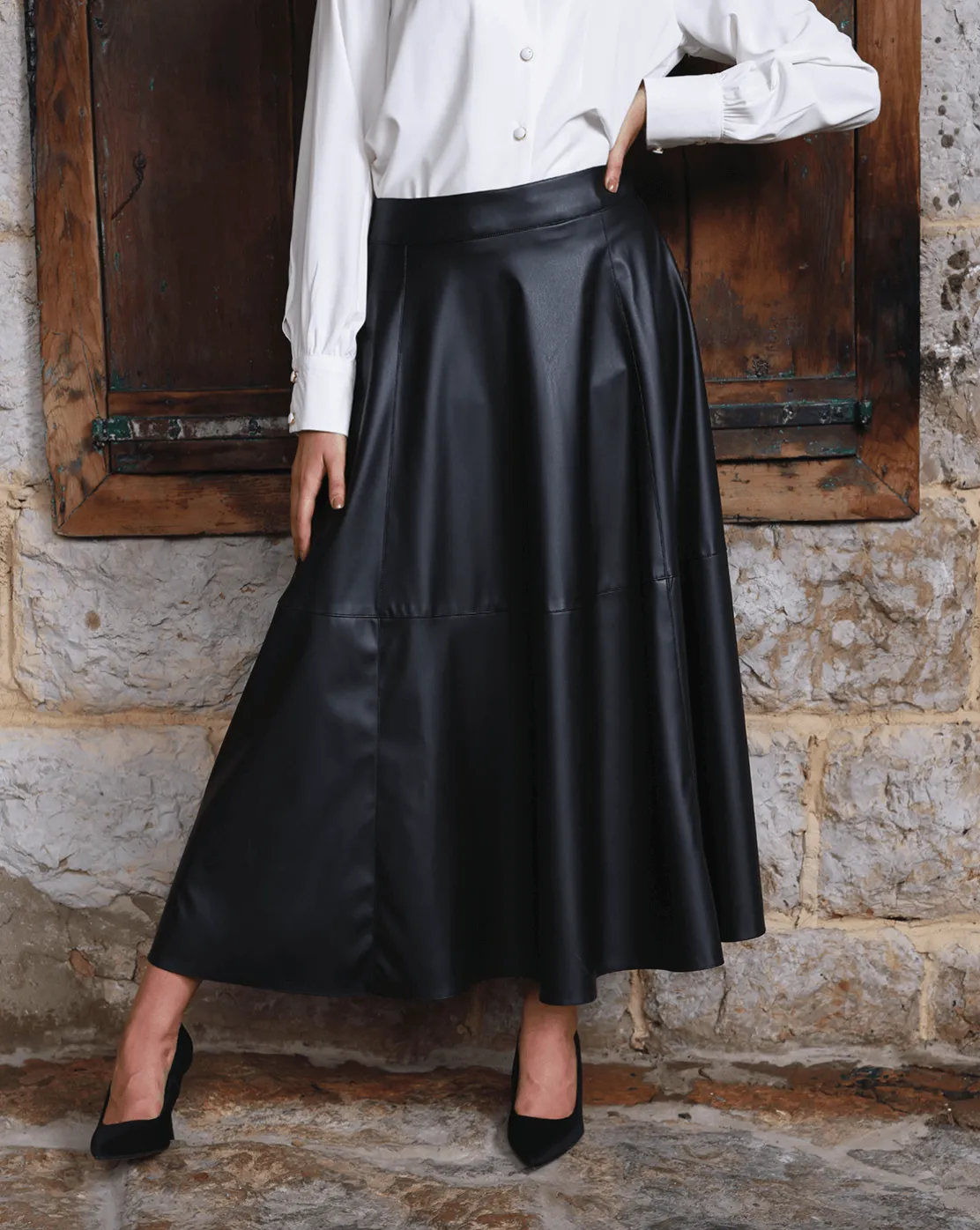 Faux Leather Midi Skirts