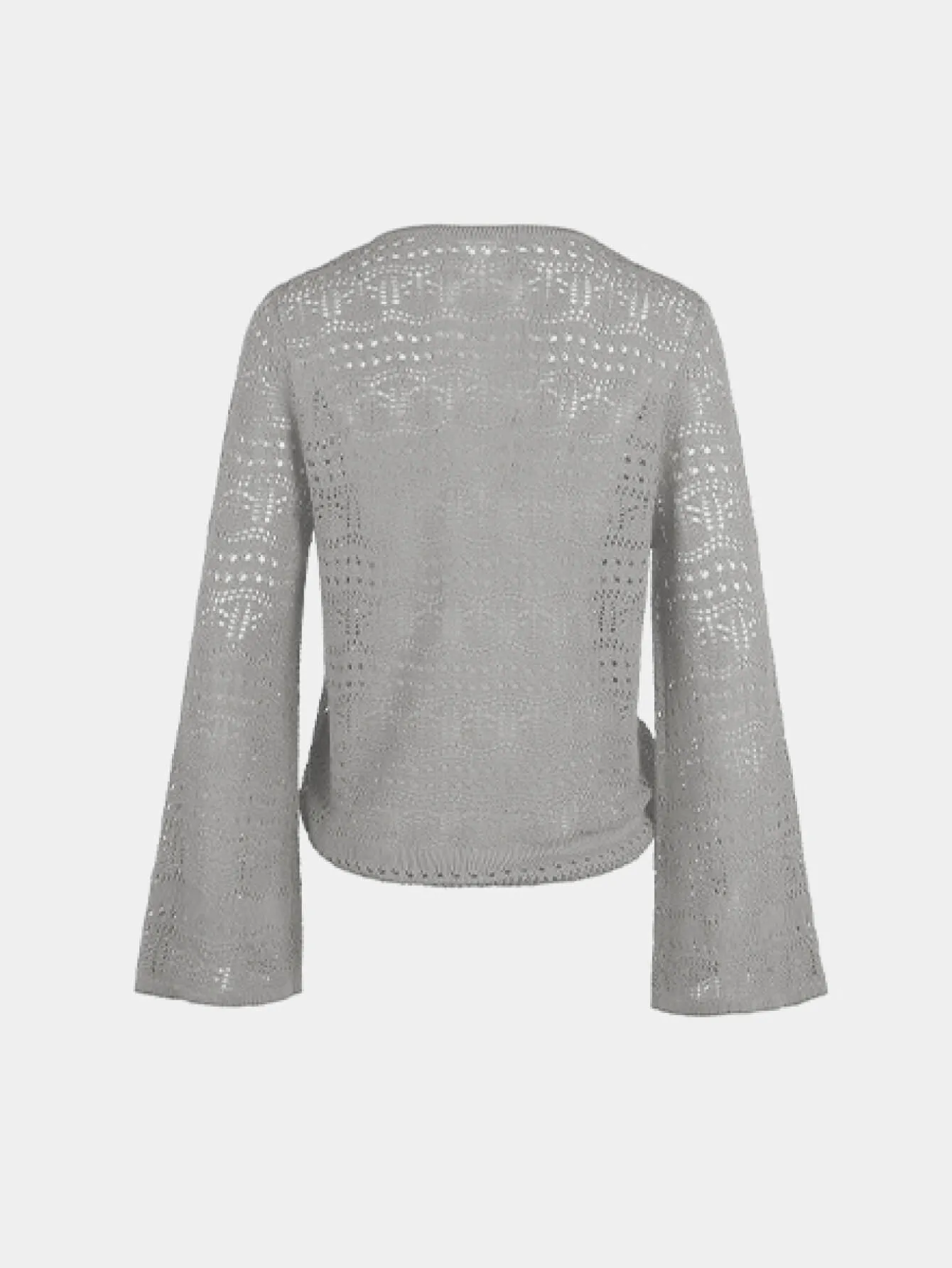 Flared Sleeve Drawstring Openwork Sweater