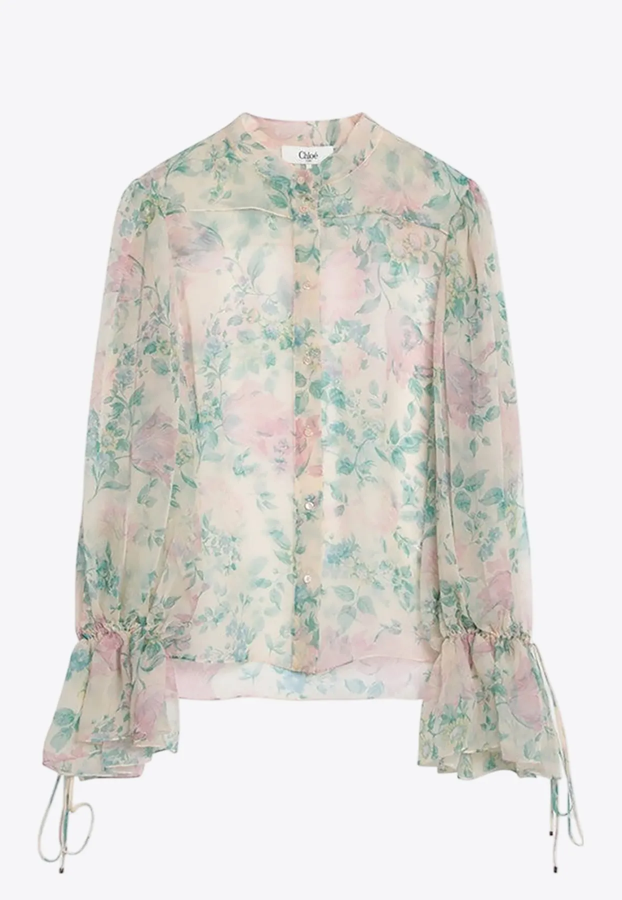 Floral Print Sheer Silk Blouse