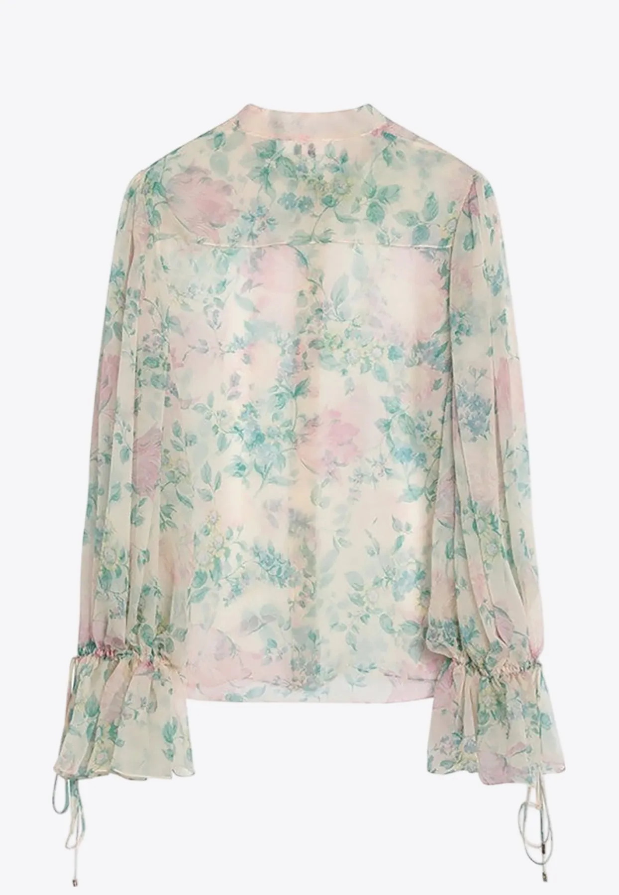 Floral Print Sheer Silk Blouse