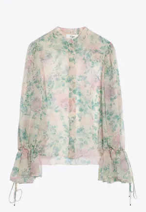 Floral Print Sheer Silk Blouse