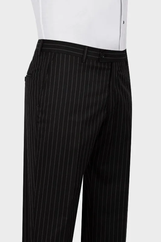 Formal Black Striped Peaked Lapel Business Suit
