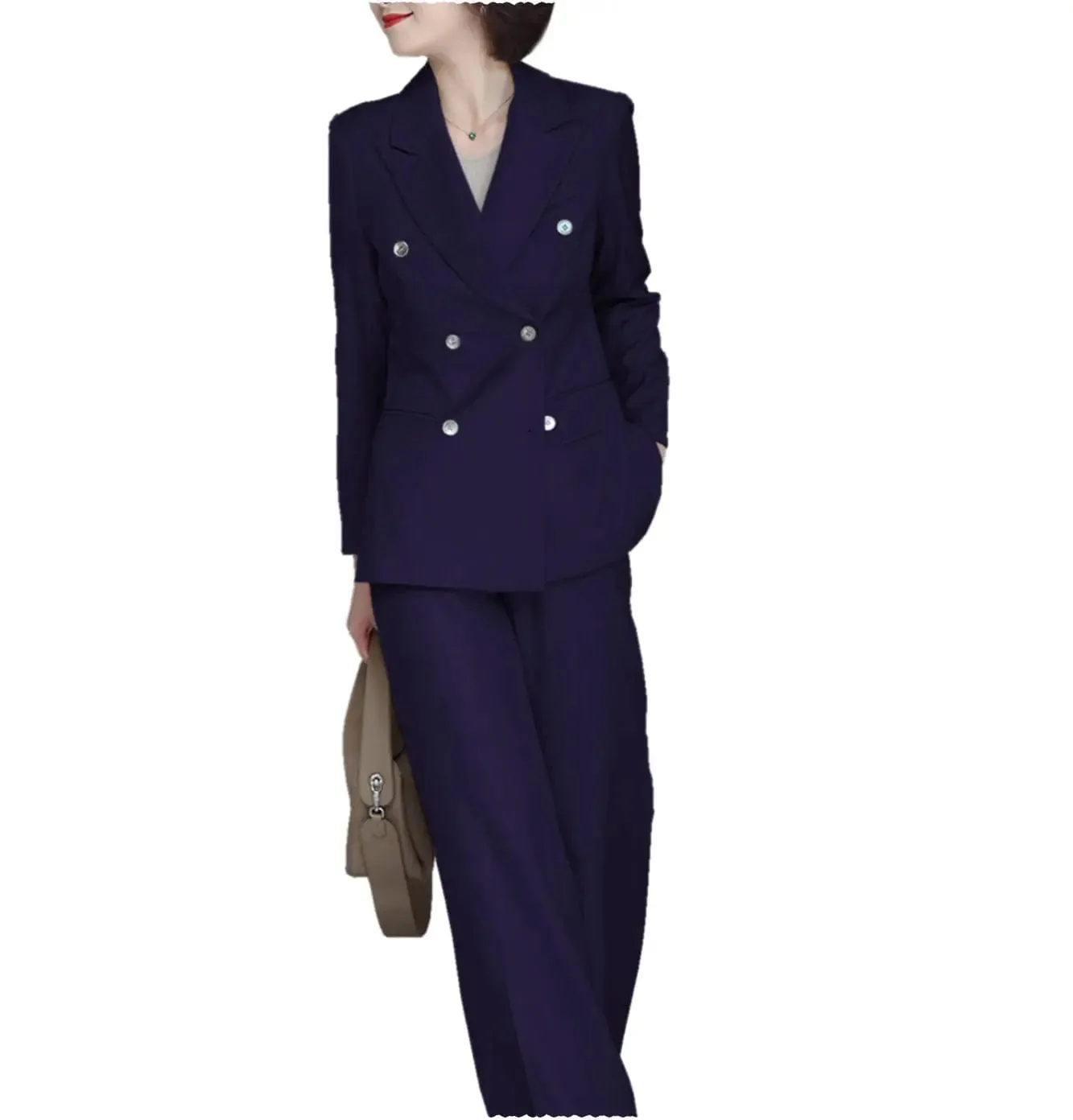 Formal Women Suit Peak Lapel Double Breasted 4 Buttons Blazer