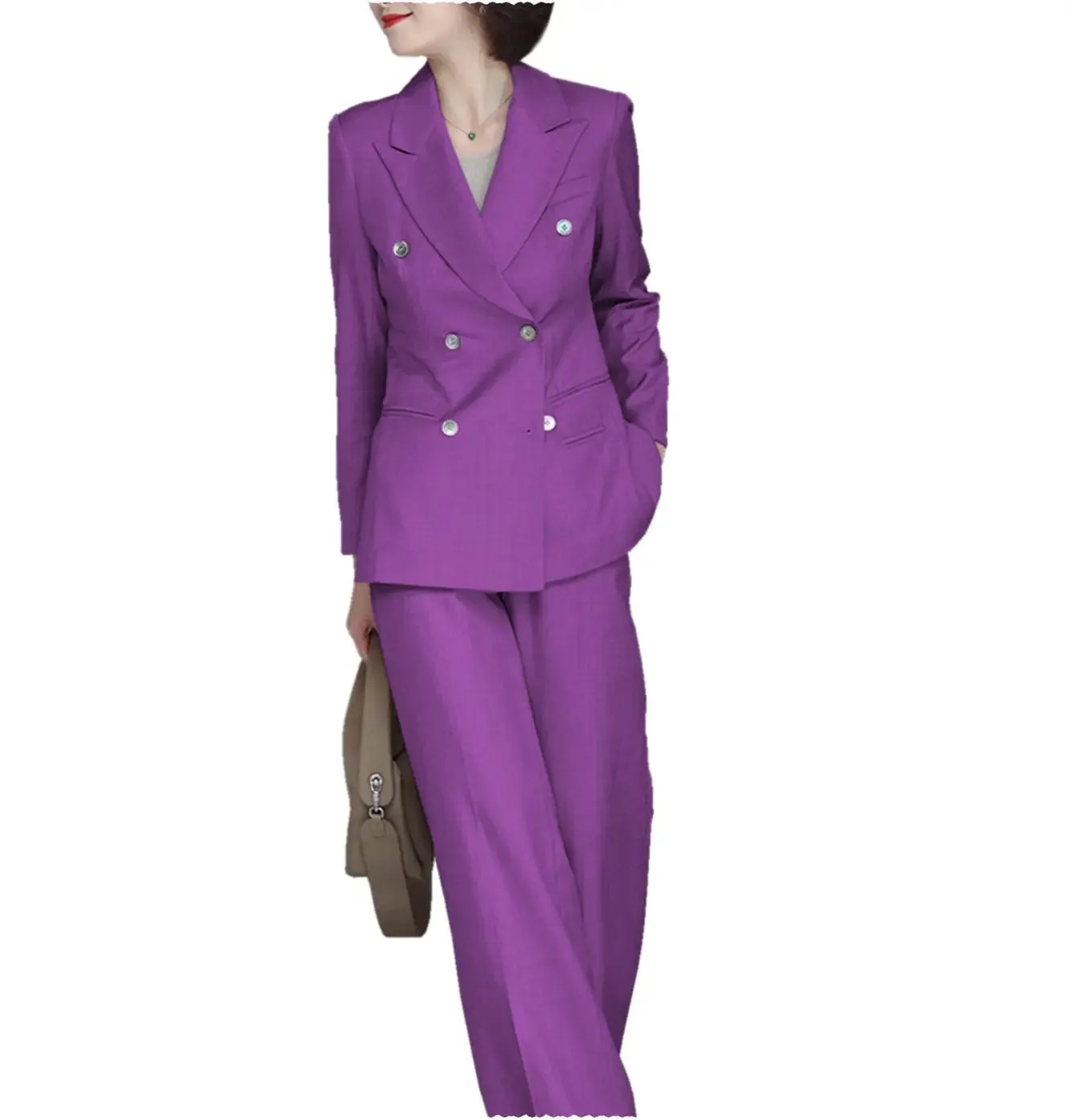 Formal Women Suit Peak Lapel Double Breasted 4 Buttons Blazer