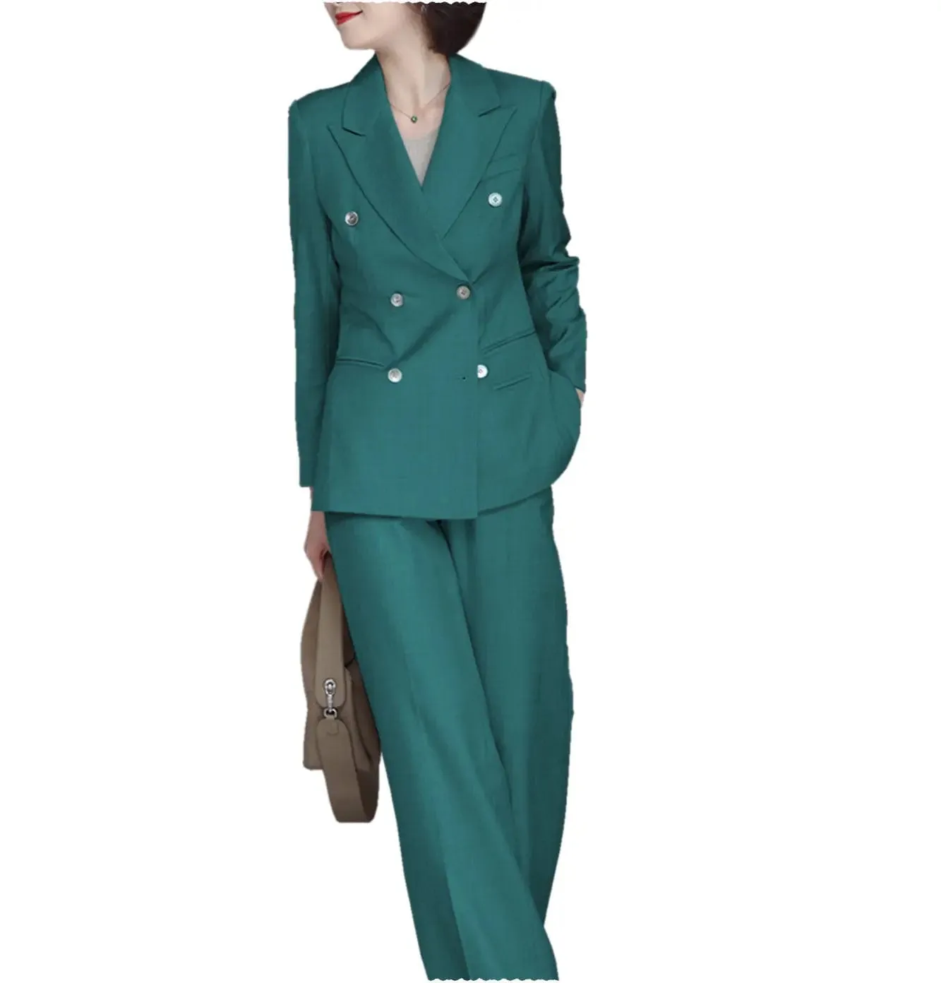Formal Women Suit Peak Lapel Double Breasted 4 Buttons Blazer