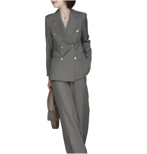 Formal Women Suit Peak Lapel Double Breasted 4 Buttons Blazer