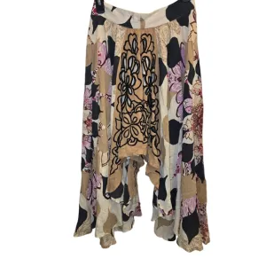 Free People Black and Tan Vintage  Asymmetrical Midi Skirt Size 6